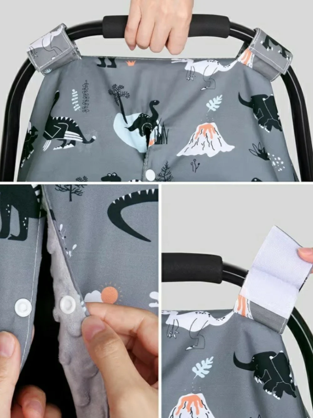 Grey Dinosaur baby car seat cover breathable Canopy cover. New